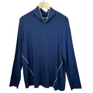 J Jill Purejill Tranquility Fleece Whipstitched Top Womens Size L Cowl Neck NEW